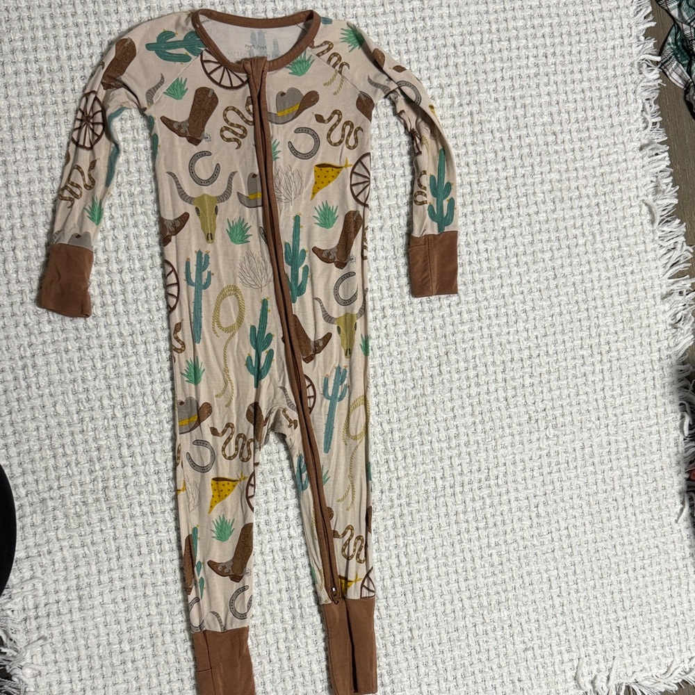 Little Sleepies Western Adventure Footie - Cream and Brown